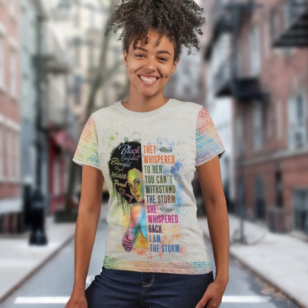 'I am the storm' multicolor abstract splatter graphic print women's tee 2X